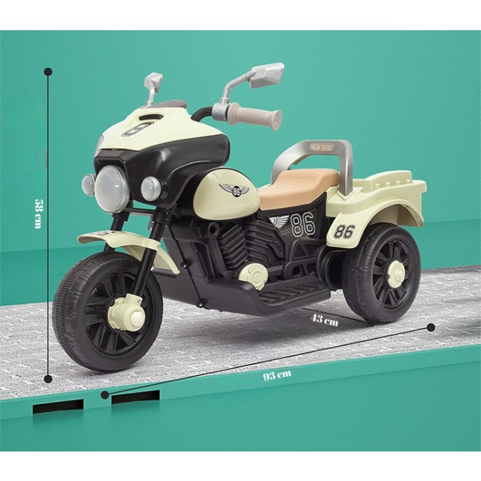 Motocicleta Electrica , cu Acumulator, cu Sistem Anti-Rasturnare, Sistem de Lumini si Muzica, Cutie de Depozitare, 1-8 Ani, 93 x 43 x 58 cm, Alb - Bej [2]