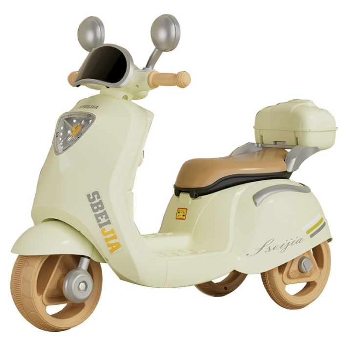 Motocicleta Electrica , cu Acumulator, Telecomanda, Bluetooth, cu Sistem Anti-Rasturnare, Sistem de Lumini si Sunet, 3-10 Ani, Bej [2]