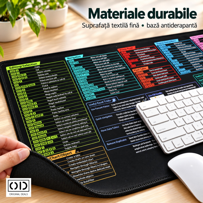 Mousepad XL Negru 90 x 40 cm cu Formule si Scurtaturi Excel, Suport pentru Tastatura si Mouse, ORIGINAL DEALS [3]