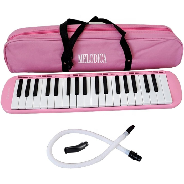 Muzicuta Melodica 32 Clape, , din ABS, pentru Incepatori, 45 x 13 x 7 cm, Include Husa si Suflator, Roz [2]