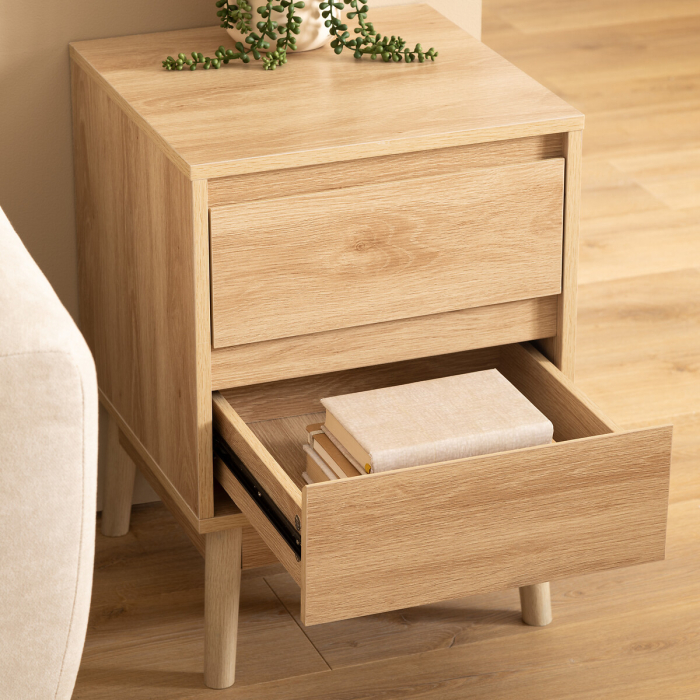 Noptiera 5Five Abana cu 2 sertare, PAL, finisaj stejar, 40x40x56 cm, bej [2]