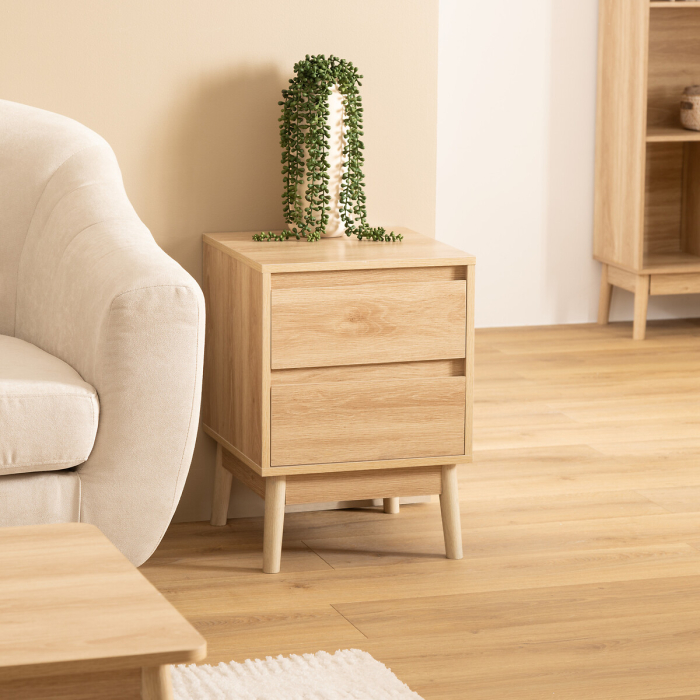 Noptiera 5Five Abana cu 2 sertare, PAL, finisaj stejar, 40x40x56 cm, bej [3]