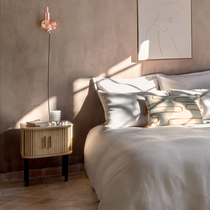 Noptiera Atmosphera Colva cu 2 usi, MDF si picioare metalice, 40x40x53 cm, bej [6]