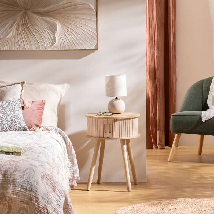 Noptiera rotunda Atmosphera Nysos cu 2 usi glisante si raft interior, 40x54 cm, crem natur [2]