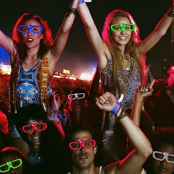 Ochelari de Petrecere cu LED, , Model Neon, din Plastic, 3 Moduri de Iluminat, Marime Universala, Multicolor [7]