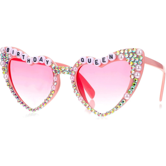 Ochelari Decorativi, , Model Birthday Queen, cu Diamante, pentru Aniversari, din PC, 15.3 x 5.7 x 14.5 cm, Roz [4]