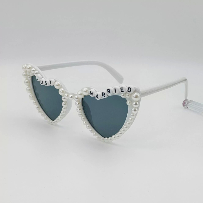 Ochelari Decorativi, , Model Just Married, cu Perle, pentru Nunta, din PC, 15.3 x 5.7 x 14.5 cm, Alb [4]