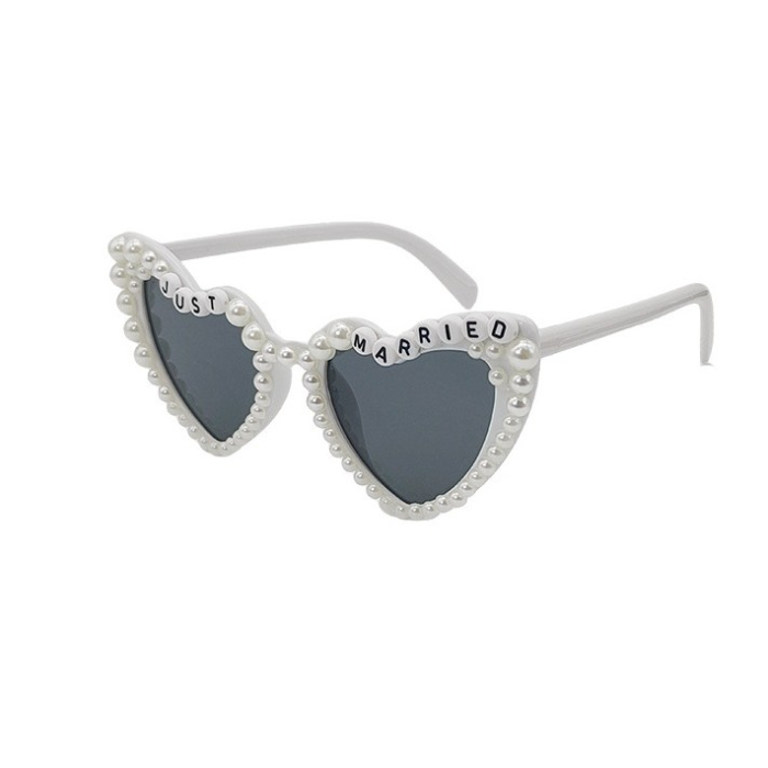 Ochelari Decorativi, , Model Just Married, cu Perle, pentru Nunta, din PC, 15.3 x 5.7 x 14.5 cm, Alb [7]