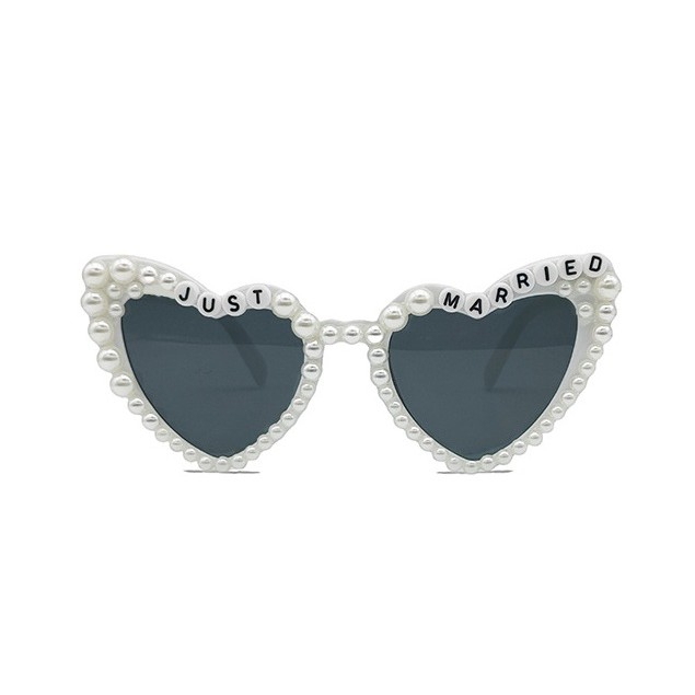 Ochelari Decorativi, , Model Just Married, cu Perle, pentru Nunta, din PC, 15.3 x 5.7 x 14.5 cm, Alb [6]