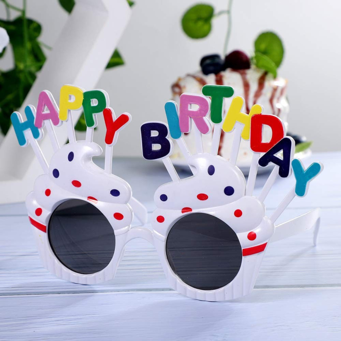 Ochelari Happy Birthday, , Tematica Aniversare, Protectie Soare, din Plastic, Model Prajiturele, 18.5x11.5 cm, Alb [4]