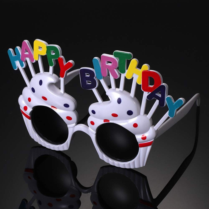 Ochelari Happy Birthday, , Tematica Aniversare, Protectie Soare, din Plastic, Model Prajiturele, 18.5x11.5 cm, Alb [3]