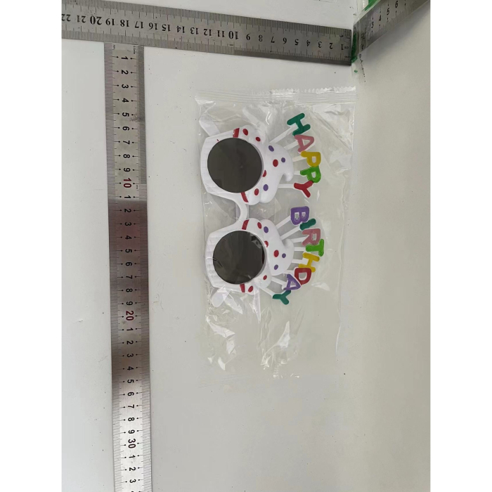 Ochelari Happy Birthday, , Tematica Aniversare, Protectie Soare, din Plastic, Model Prajiturele, 18.5x11.5 cm, Alb [2]