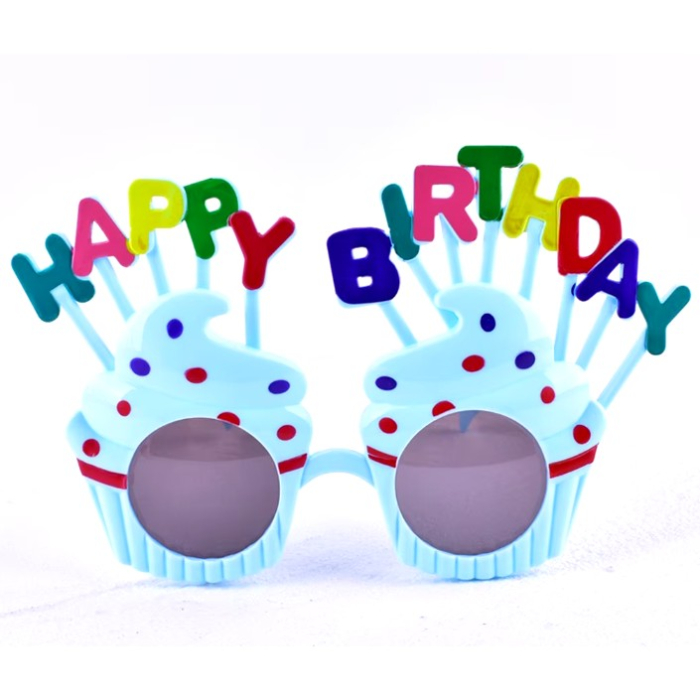 Ochelari Happy Birthday, , Tematica Aniversare, Protectie Soare, din Plastic, Model Prajiturele, 18.5x11.5 cm, Albastru [4]