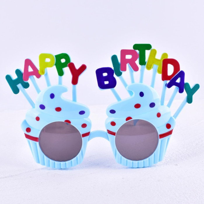 Ochelari Happy Birthday, , Tematica Aniversare, Protectie Soare, din Plastic, Model Prajiturele, 18.5x11.5 cm, Albastru [3]