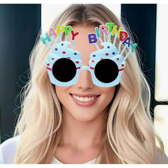 Ochelari Happy Birthday, , Tematica Aniversare, Protectie Soare, din Plastic, Model Prajiturele, 18.5x11.5 cm, Albastru [5]