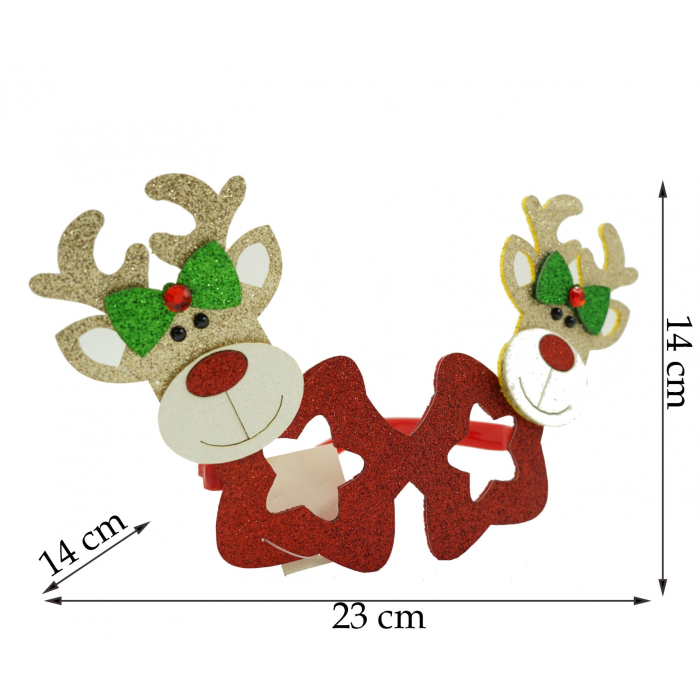 Ochelari petrecere de Craciun, forma Stea cu Ren , Rosu, din Plastic si Poliester,  [5]