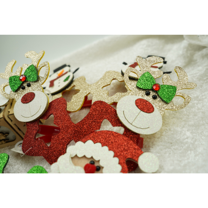 Ochelari petrecere de Craciun, forma Stea cu Ren , Rosu, din Plastic si Poliester,  [4]