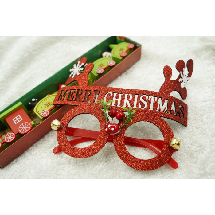 Ochelari petrecere de Craciun, rotunzi, Rosu, din Plastic si Poliester,  [2]