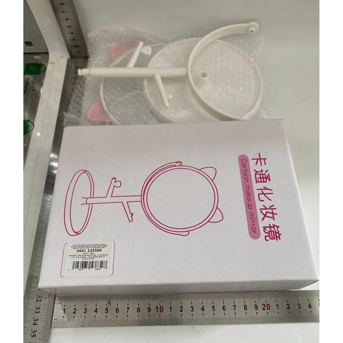 Oglina Cosmetica cu Picior, , HD, Rotire 360 Grade, 15 cm Diametru, Suport Bijuterii Baza Rotunda + 2 Brate, Model cu Urechi, 31 x 14.5 x 15 cm, din Plastic, Alb [6]