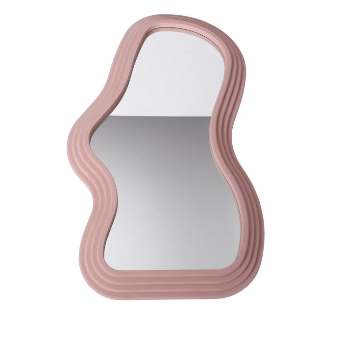 Oglinda de Perete, , Decorativa, pentru Baie, Dormitor, Sufragerie, Model Minimalist, Forma Asimetrica, 40.3x26 cm, Roz [1]