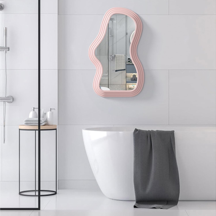 Oglinda de Perete, , Decorativa, pentru Baie, Dormitor, Sufragerie, Model Minimalist, Forma Asimetrica, 40.3x26 cm, Roz [8]