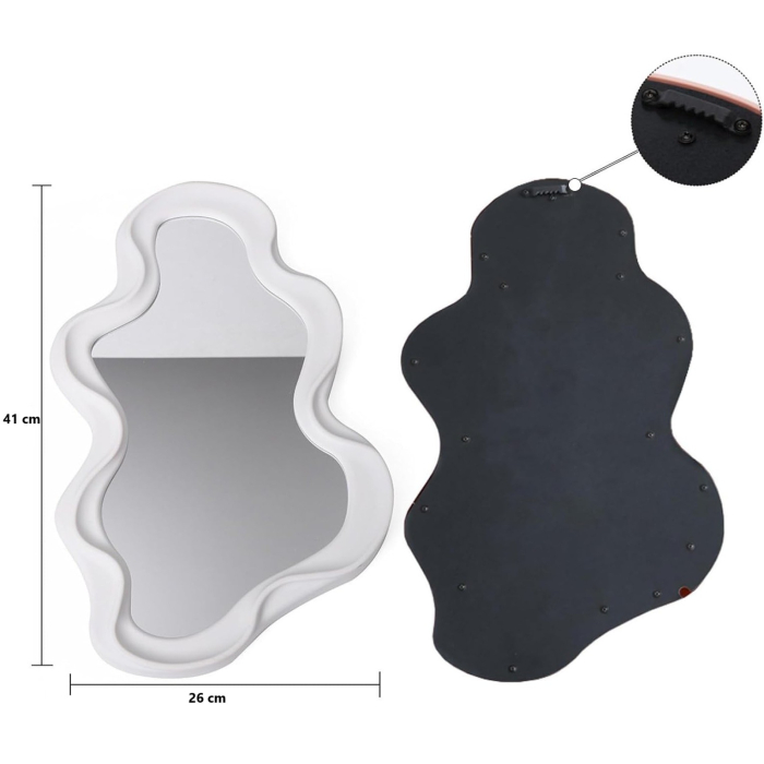 Oglinda de Perete, , Decorativa, pentru Baie, Dormitor, Sufragerie, Model Minimalist in Forma de Nor, 41x26 cm, Alb [9]