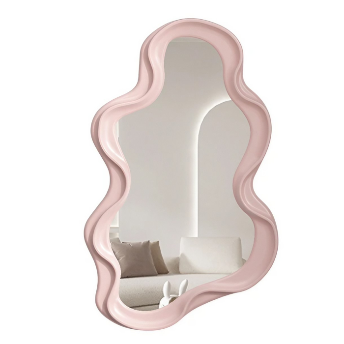 Oglinda de Perete, , Decorativa, pentru Baie, Dormitor, Sufragerie, Model Minimalist in Forma de Nor, 41x26 cm, Roz [1]