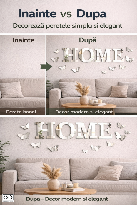 Oglinda Decorativa Text HOME cu Fluturasi Set 34 Bucati – ORIGINAL DEALS [2]