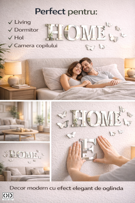 Oglinda Decorativa Text HOME cu Fluturasi Set 34 Bucati – ORIGINAL DEALS [5]