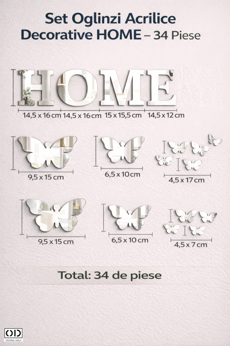 Oglinda Decorativa Text HOME cu Fluturasi Set 34 Bucati – ORIGINAL DEALS [10]