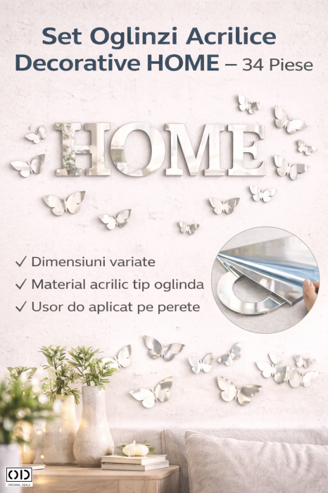 Oglinda Decorativa Text HOME cu Fluturasi Set 34 Bucati – ORIGINAL DEALS [6]