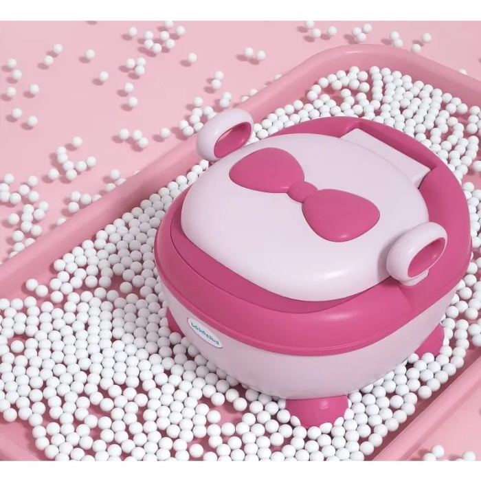 Olita pentru Copii, , +1an, Portabila, Design cu Fundita, cu Capac, Model Prietenos, Non-Toxic, Compartiment Detasabil, cu Manere, cu 4 Picioare, Usor de Curatat, 46*33*32 cm, Roz [7]