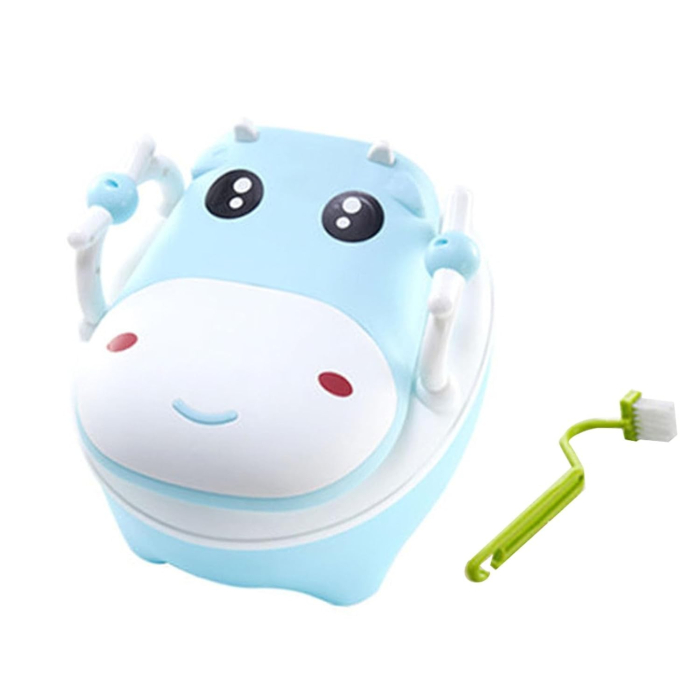 Olita pentru Copii, , +1an, Portabila, Design Vacuta cu Capac, Model Prietenos, Non-Toxic, cu Manere, Compartiment Detasabil, Perie Inclusa, Usor de Curatat, Albastru [6]