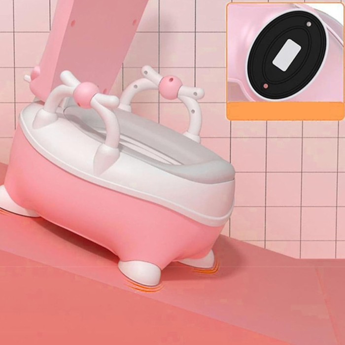 Olita pentru Copii, , +1an, Portabila, Design Vacuta cu Capac, Model Prietenos, Non-Toxic, cu Manere, Compartiment Detasabil, Perie Inclusa, Usor de Curatat, Roz [2]