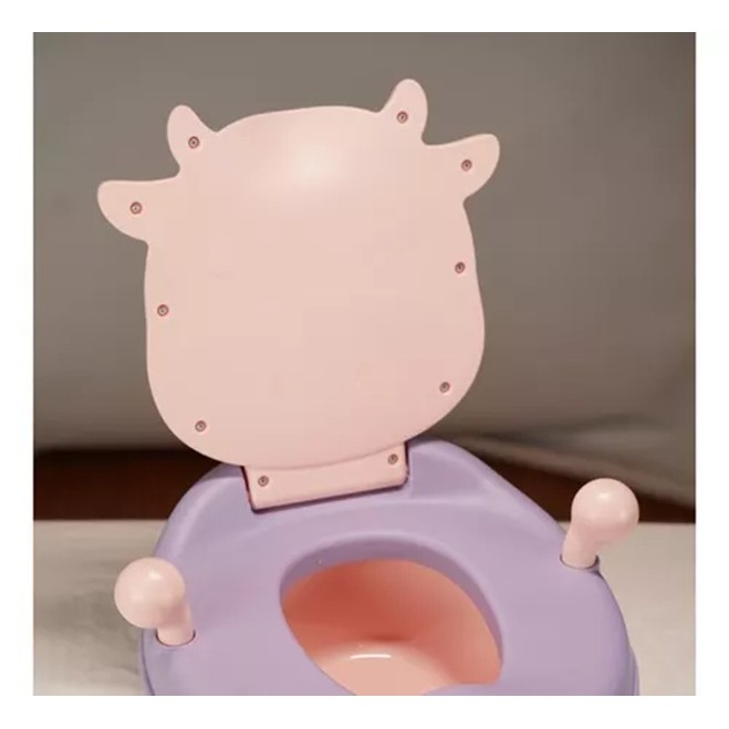 Olita pentru Copii, , +1an, Portabila, Model Vacuta, cu Capac, Prietenoasa, Non-Toxic, Compartiment Detasabil, cu Manere, cu 4 Picioare, Usor de Curatat, Roz [5]