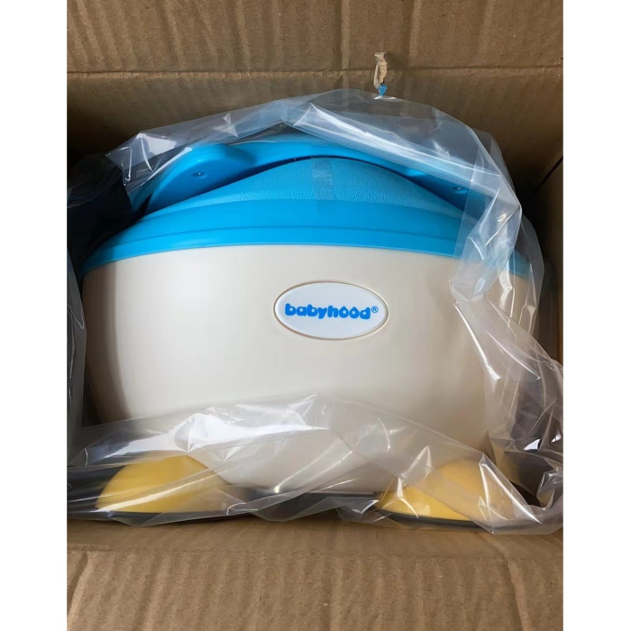 Olita pentru Copii, , +6 luni, Compartiment Detasabil, cu Capac, Antiderapanta, din Plastic, Colac Moale, Model Animat Vulpe, cu Maner, 34.5 x 35 x 23 cm, Albastru/Alb [2]