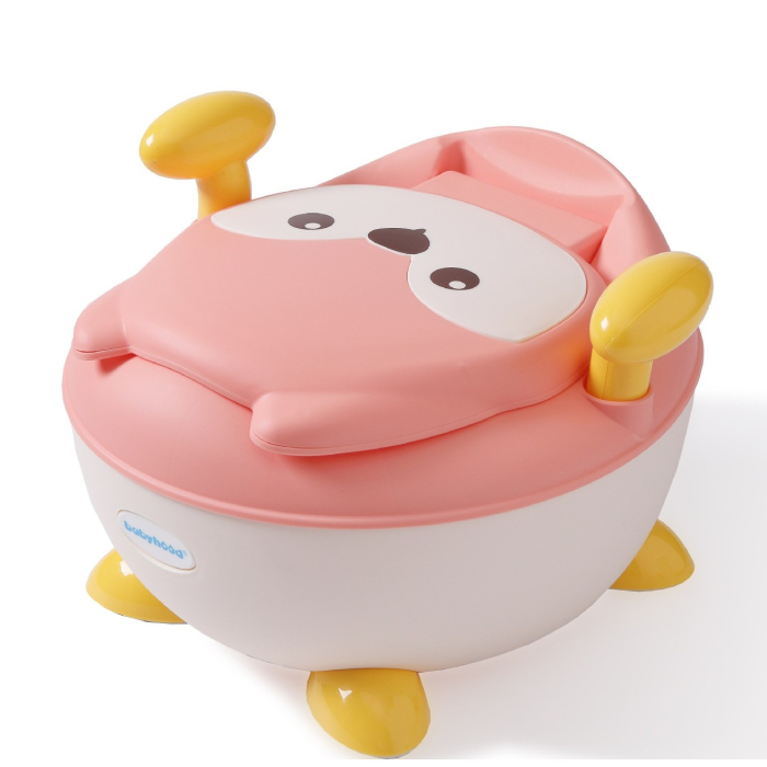 Olita pentru Copii, , +6 luni, Compartiment Detasabil, cu Capac, Antiderapanta, din Plastic, Colac Moale, Model Animat Vulpe, cu Maner, 34.5 x 35 x 23 cm, Roz/Alb [4]