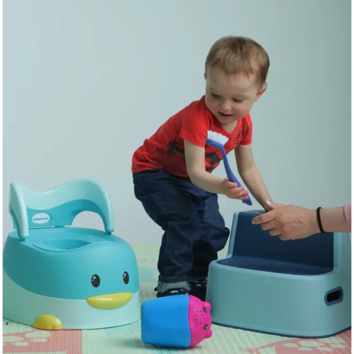 Olita pentru Copii, , +6 luni, Detasabila, cu Capac, Antiderapanta, din Plastic, Colac Moale, Model Ratusca, 38x32x30 cm, Albastru [2]