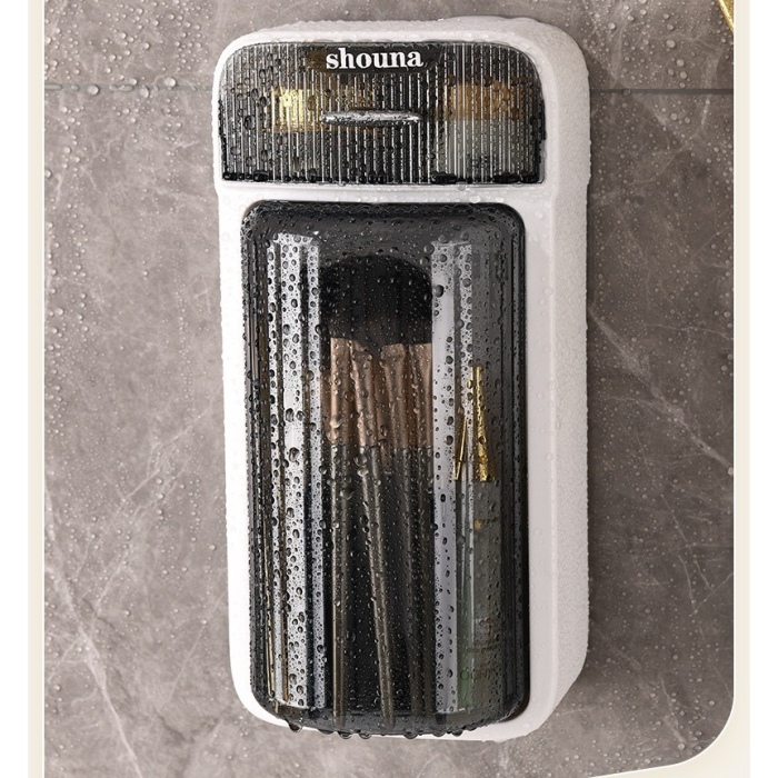 Organizator Baie, , 4 Compartimente si 1 Sertar, Rotire 360 Grade, din PP+PET, 27.5 x 16 x 11 cm, Alb/Negru [3]