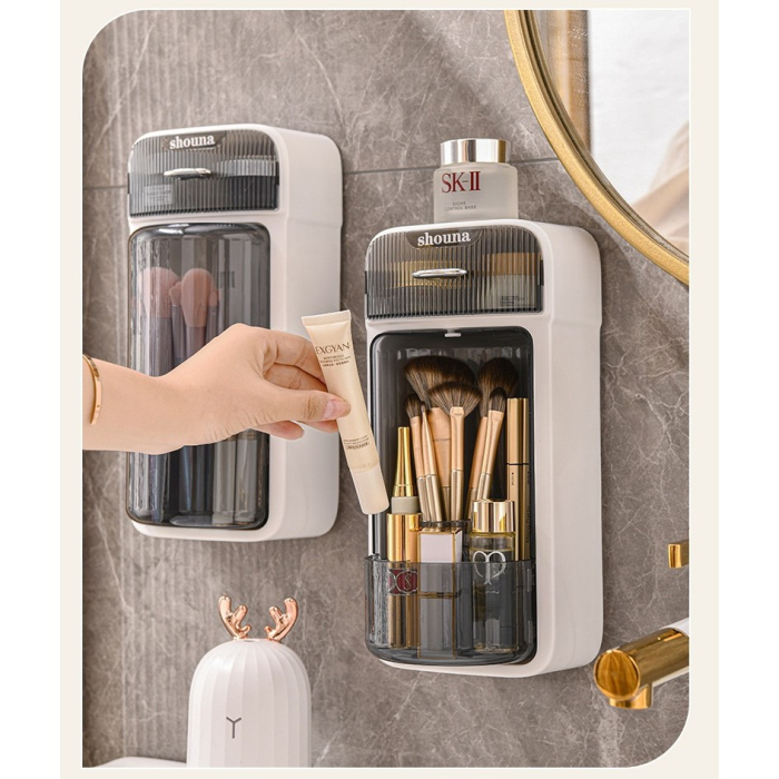 Organizator Baie, , 4 Compartimente si 1 Sertar, Rotire 360 Grade, din PP+PET, 27.5 x 16 x 11 cm, Alb/Negru [4]