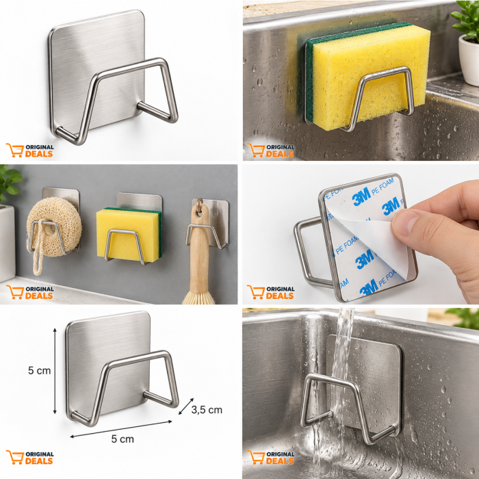 Suport Burete Autoadeziv pentru Chiuveta, Otel Inoxidabil, 5 x 5 x 3,5 cm, Gri | ORIGINAL DEALS [3]