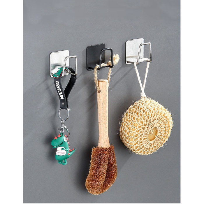 Organizator bucatarie cu adeziv, carlig-suport pentru burete, accesorii bucatarie, 5x5x3,5 cm, otel inoxidabil, gri [3]