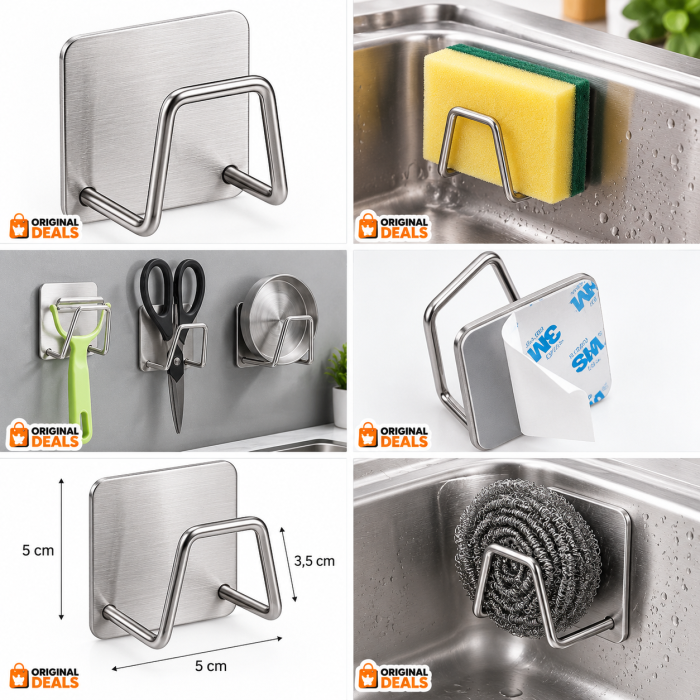 Suport Burete Autoadeziv pentru Chiuveta, Otel Inoxidabil, 5 x 5 x 3,5 cm, Gri | ORIGINAL DEALS [7]