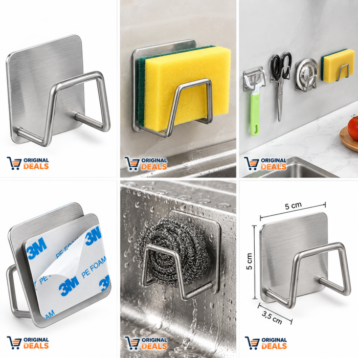 Suport Burete Autoadeziv pentru Chiuveta, Otel Inoxidabil, 5 x 5 x 3,5 cm, Gri | ORIGINAL DEALS [2]
