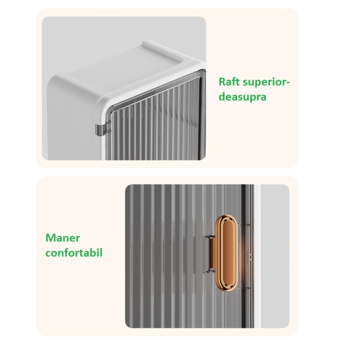 Organizator Cosmetice, , Montare pe Perete fara Perforare, 36.5x10.9x20 cm, din PP si ABS, Alb-Negru, Usa Transparenta [5]
