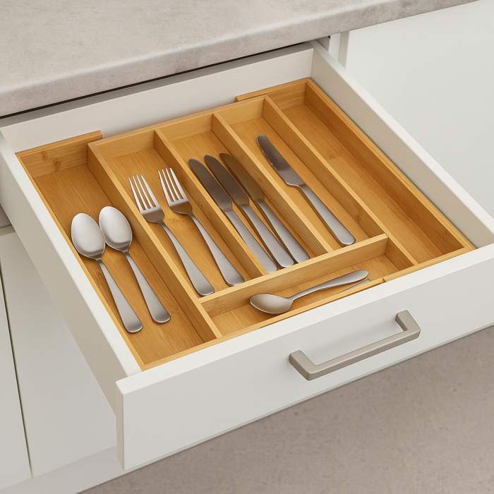 Organizator extensibil tacamuri 5Five din bambus cu 6 compartimente, 35x39x4 cm, natur [4]