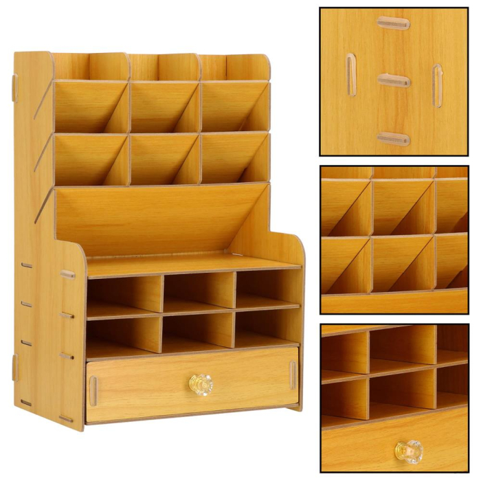 Organizator pentru birou, din lemn, cu 15 compartimente si sertar [21]