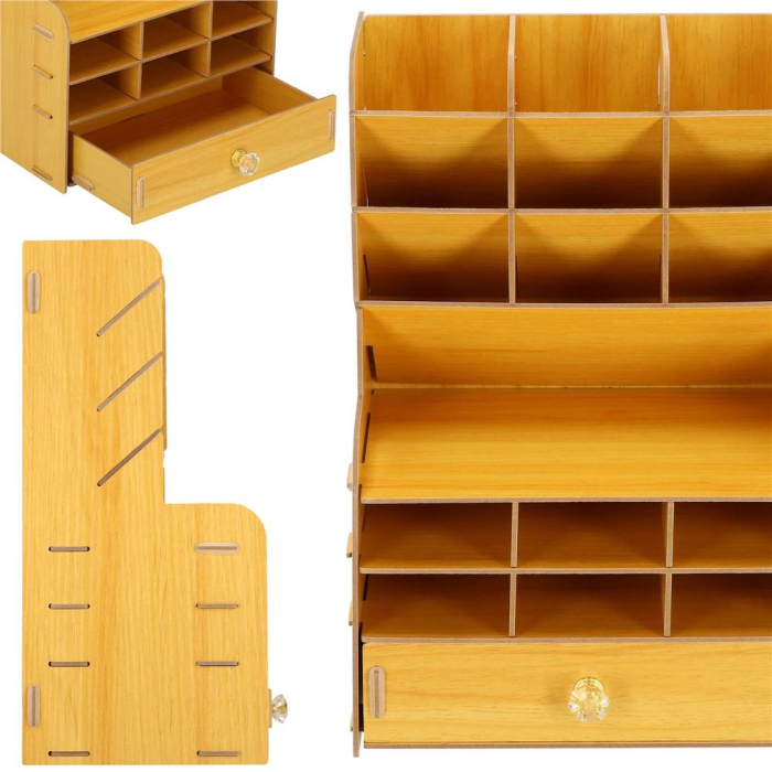 Organizator pentru birou, din lemn, cu 15 compartimente si sertar [3]