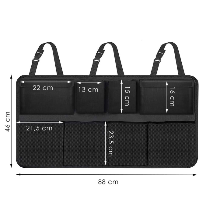 Organizator pentru spatarul masinii, cu 8 buzunare, 88x46cm, negru [13]