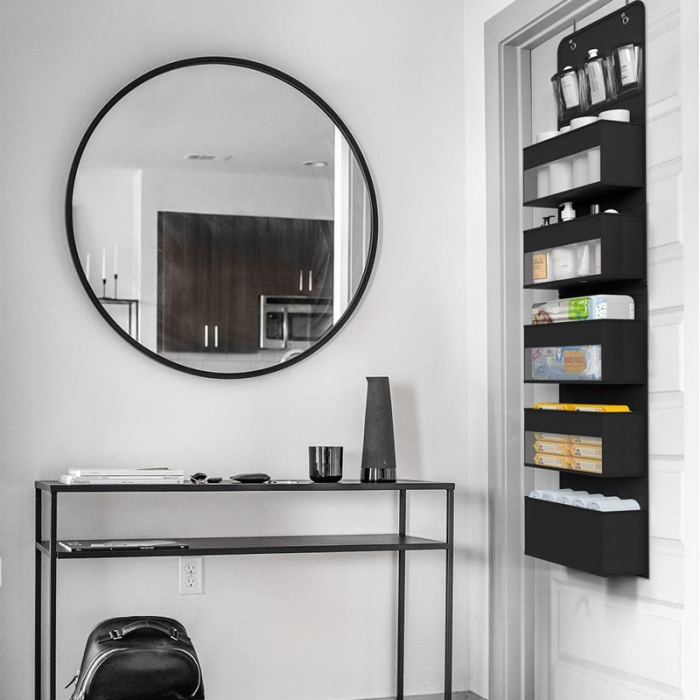 Organizator Suspendat pentru Usi, , din Nailon si Plasa, Baza de Carton Ingrosat, 5 Buzunare Principale + 5 Buzunare Laterale, 146 x 40 x 17 cm, 2 Carlige Incluse, Negru [6]